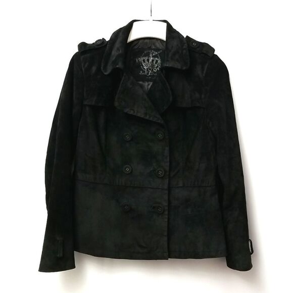 New Look Jacket Womens Size12 Vintage Edition Black Real Suede Front Button Up - Picture 1 of 12